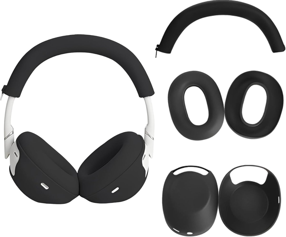 SnelShoppen - Pack van 3 Compatibele Oorkussens en Hoofdbandcover voor Sony WH-1000XM6 Hoofdtelefoon, Zacht Silicoon, Hoofdtelefoon Accessoires, Zwart