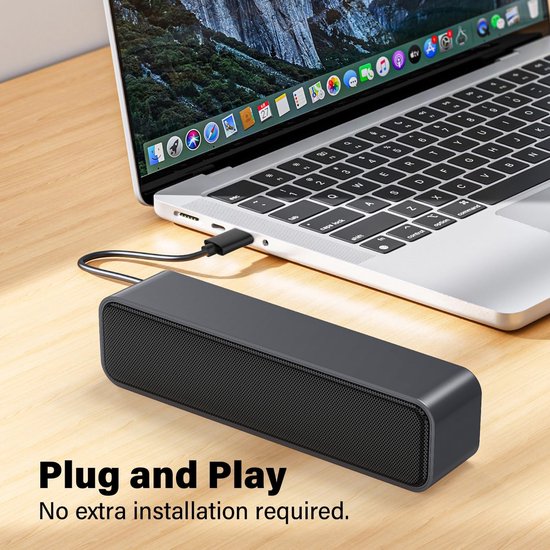 SnelShoppen - SoundBar Mini USB Speaker - Plug and Play Computer Speaker voor Laptop, PC, Notebook, Tablet - Blauwe Grijze Kleur - Ideaal voor Thuis, — afbeelding 5