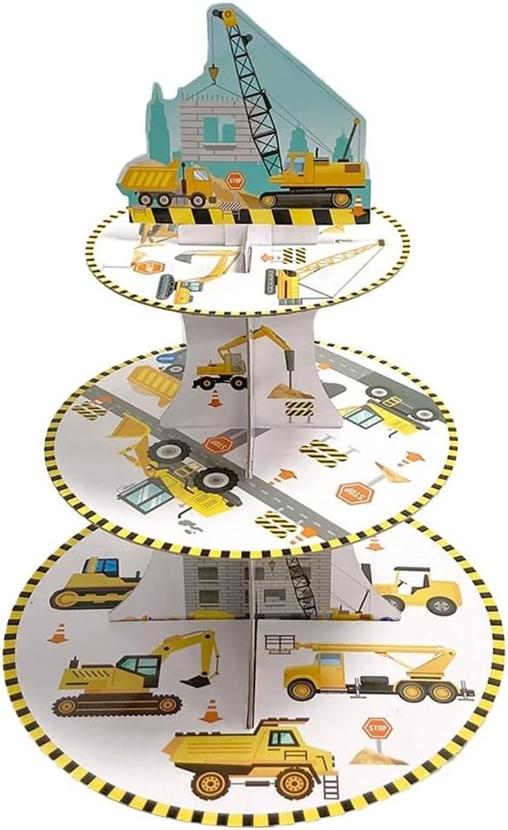 Drie-laagse cupcake standaard voor verjaardagsfeestjes met schattige auto cartoon, perfect voor kinderen en feestaccessoires