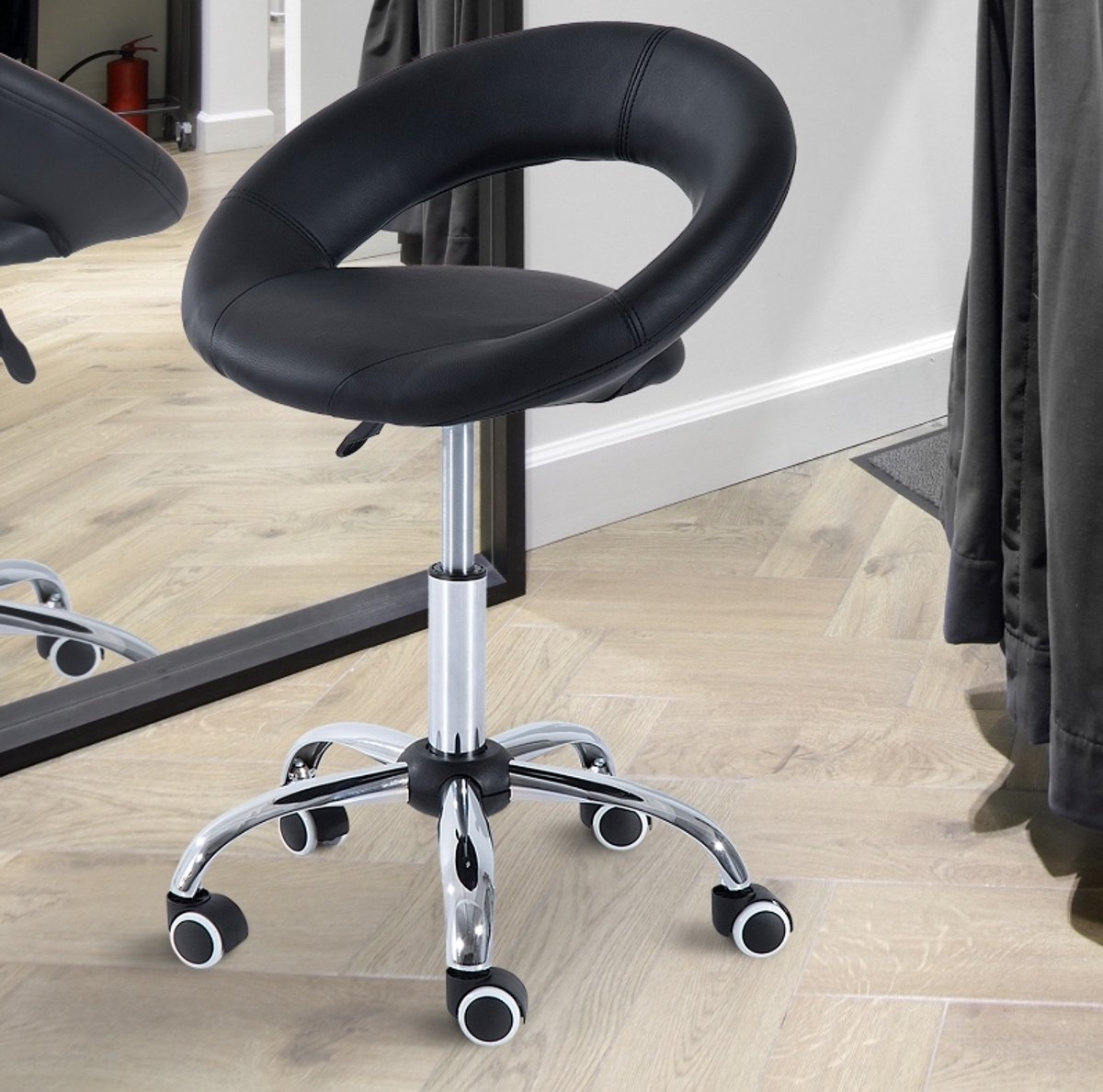 COVREO Rollhocker 50 x 54 x 66-78 cm zwart, kunstleer en wielen, 360 draaibaar