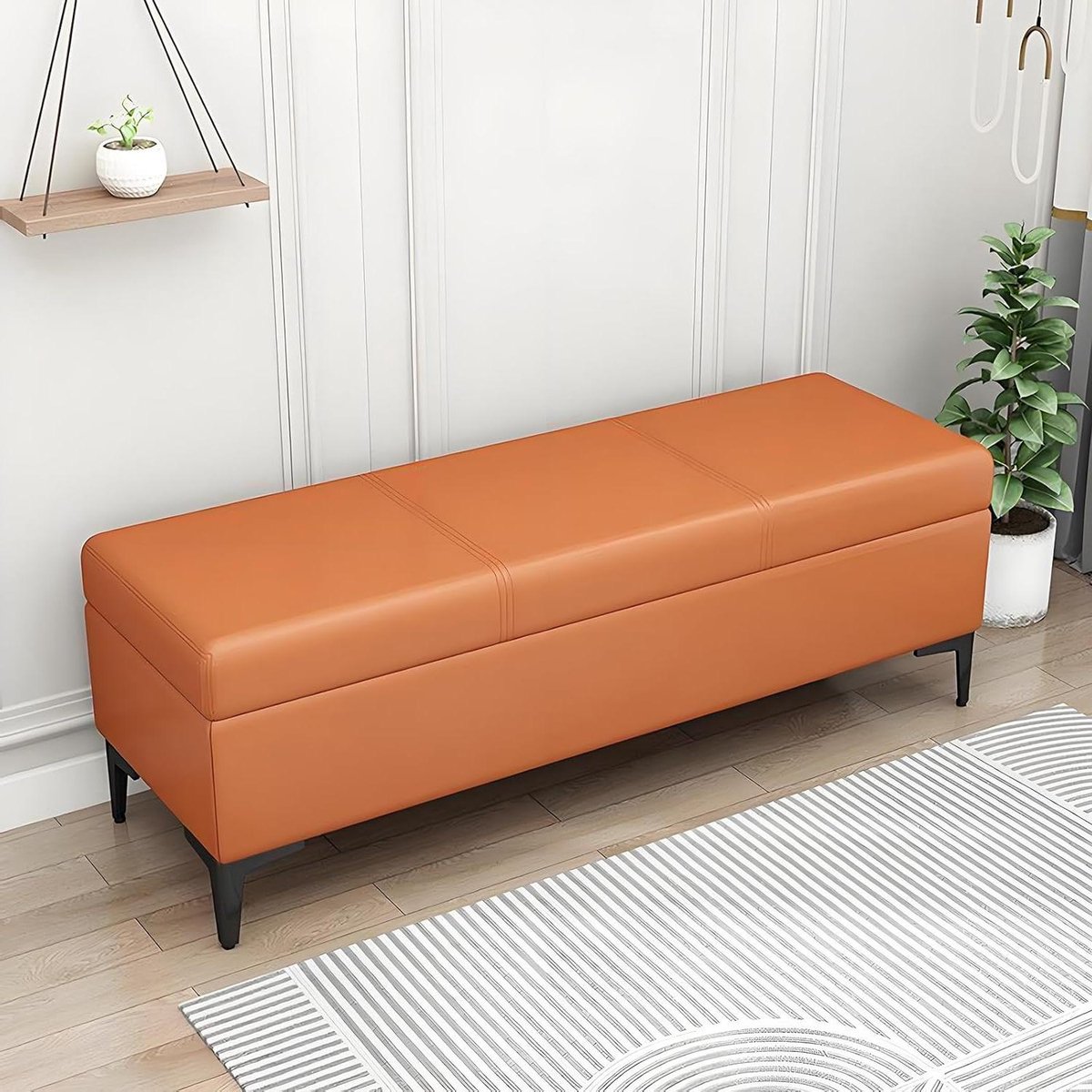 Opbergbank Ottomaans - Zitbank met opbergruimte - Entree Organisatie - Comfortabele Hoge Dichtheid Spons - 70 x 40 cm - Oranje