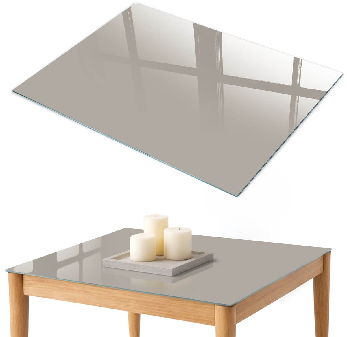 ArtPrintCave Warmgrijs Glazen Tafelblad 100x70 cm - Tafelblad Rechthoek - Beige Terrastafel - Achtergronden en patronen Keukentafel
