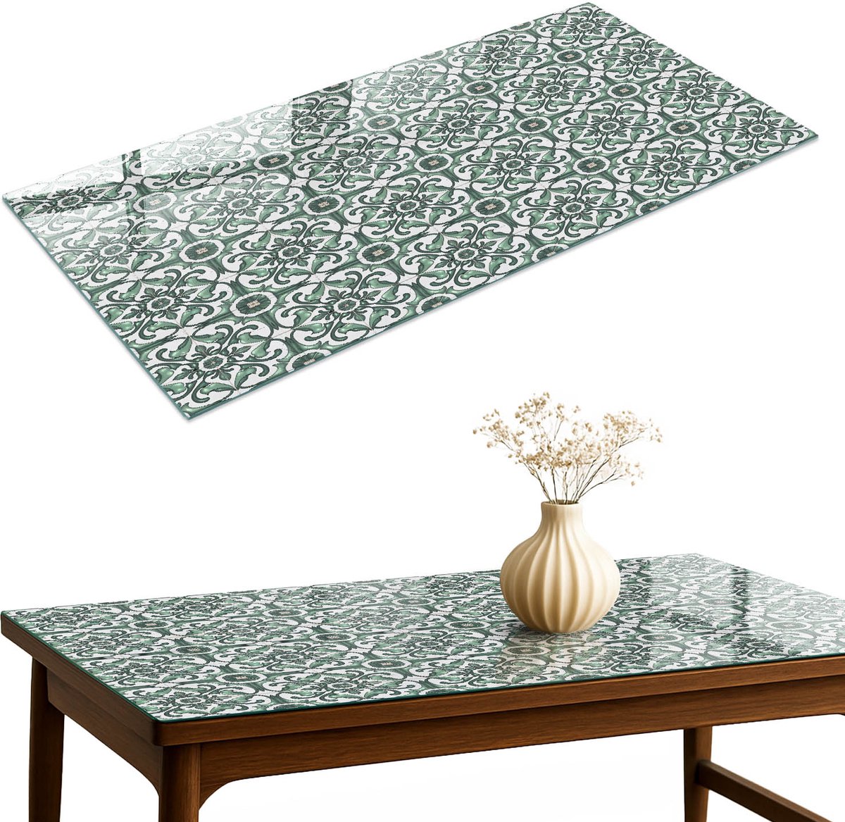 ArtPrintCave Groene tegels Glazen Tafelblad 120x60 cm - Tafelblad Rechthoek - Groente Glazen Eettafel - Achtergronden en patronen Glazen Eettafel