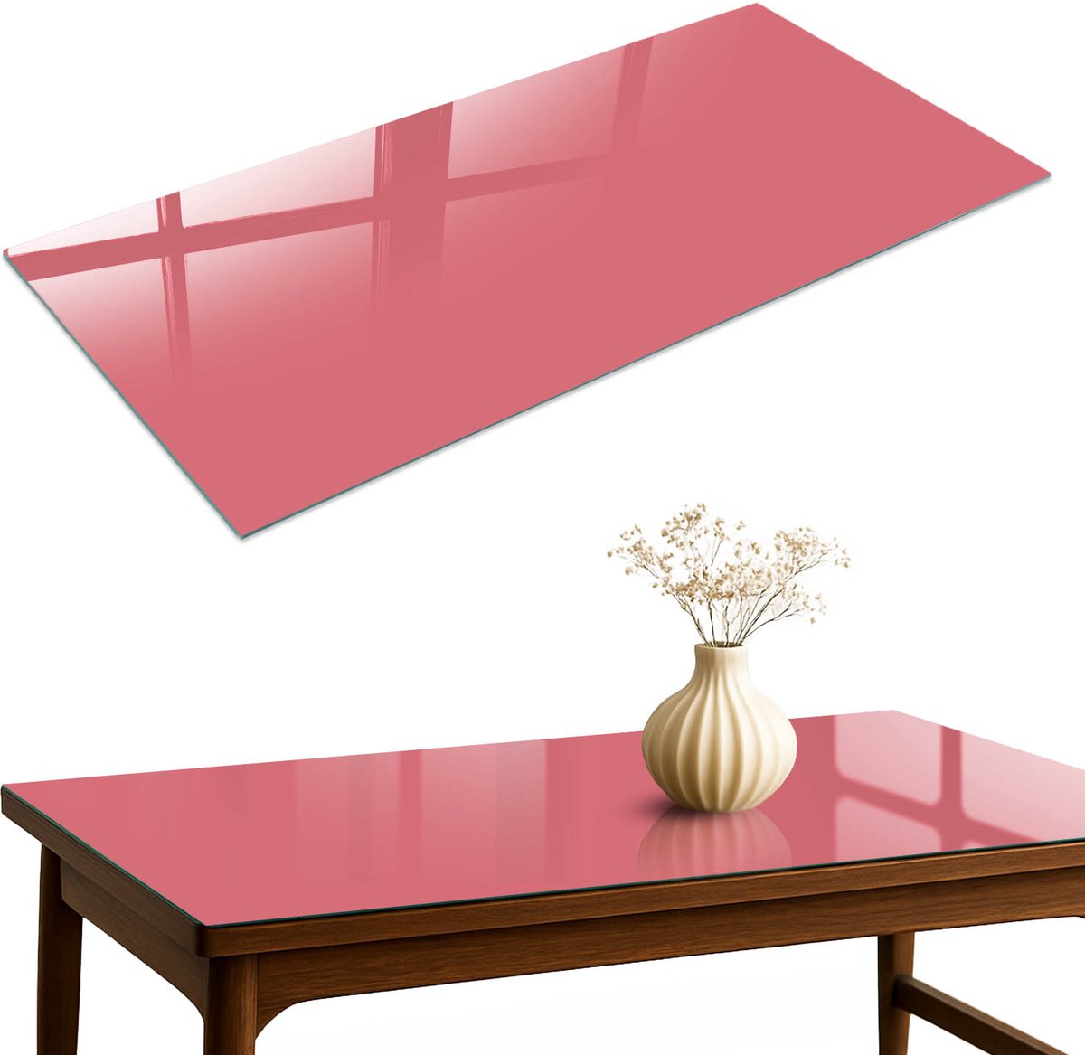 ArtPrintCave Zalmkleur Glazen Tafelblad 140x70 cm - Tafelblad Rechthoek - Roze Tafelblad Glas - Achtergronden en patronen Glazen Eettafel