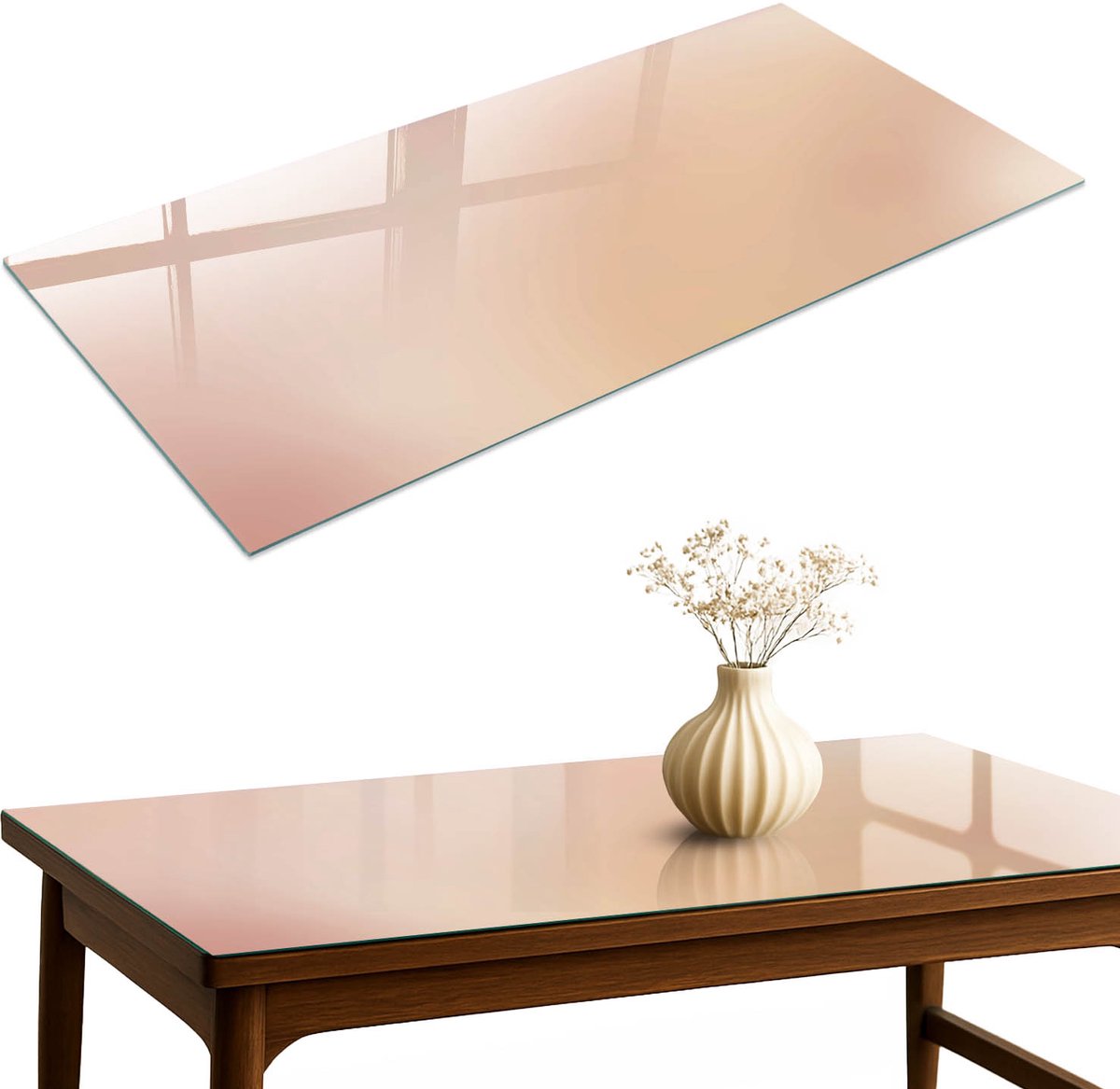 ArtPrintCave Beige kleurovergang Glazen Tafelblad 140x70 cm - Tafelblad Rechthoek - Beige Tafelblad Glas - Achtergronden en patronen Glasplaat