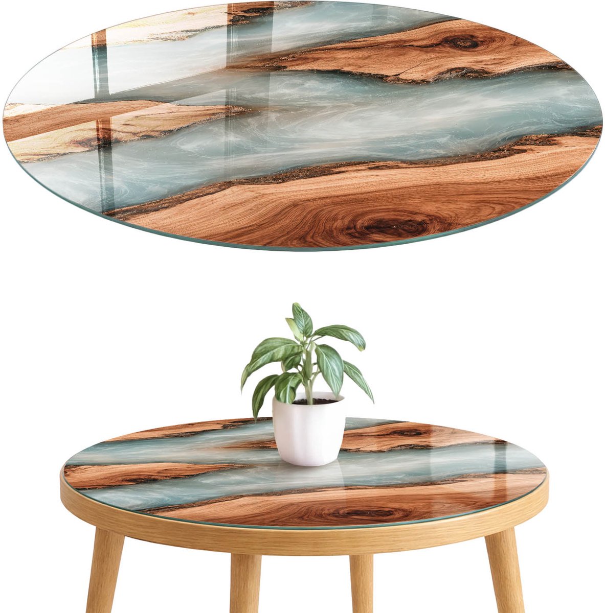 ArtPrintCave Rivier van Hout Glazen Tafelblad fi70 cm - Tafelblad Rond - Bruin Keukentafel - Texturen Keukentafel