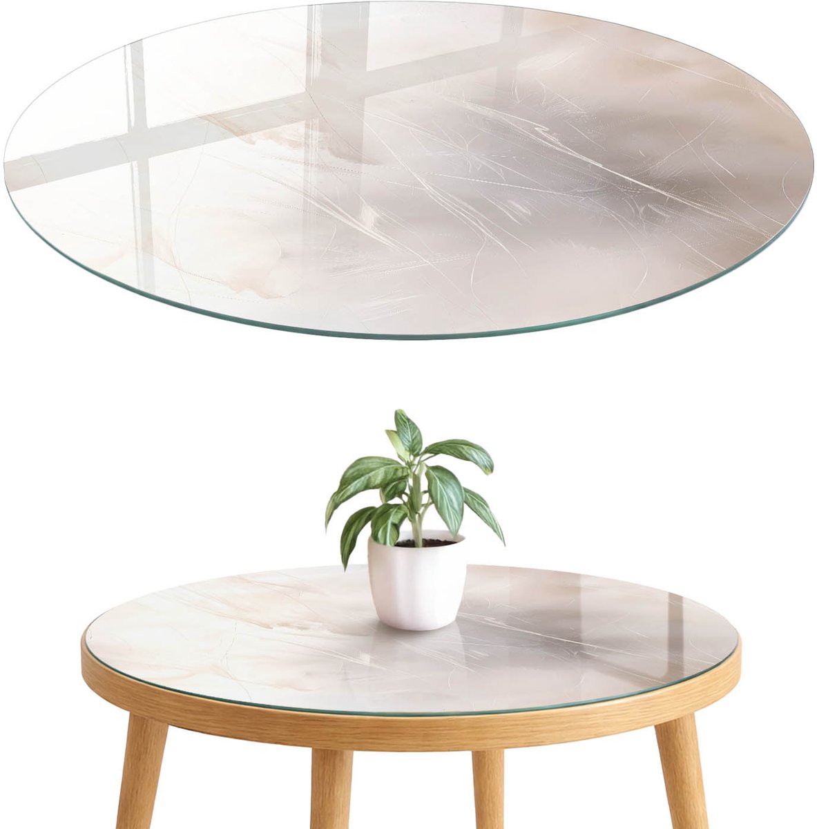 ArtPrintCave Subtiele abstractie Glazen Tafelblad fi70 cm - Tafelblad Rond - Wit Bureaublad - Abstractie Bureaublad