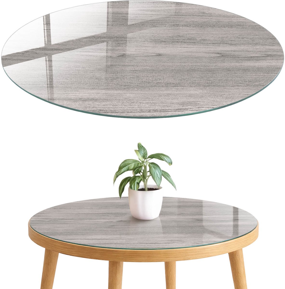 ArtPrintCave Gedempt hout Glazen Tafelblad fi70 cm - Tafelblad Rond - Grijs Tafelblad Glas - Texturen Glasplaat