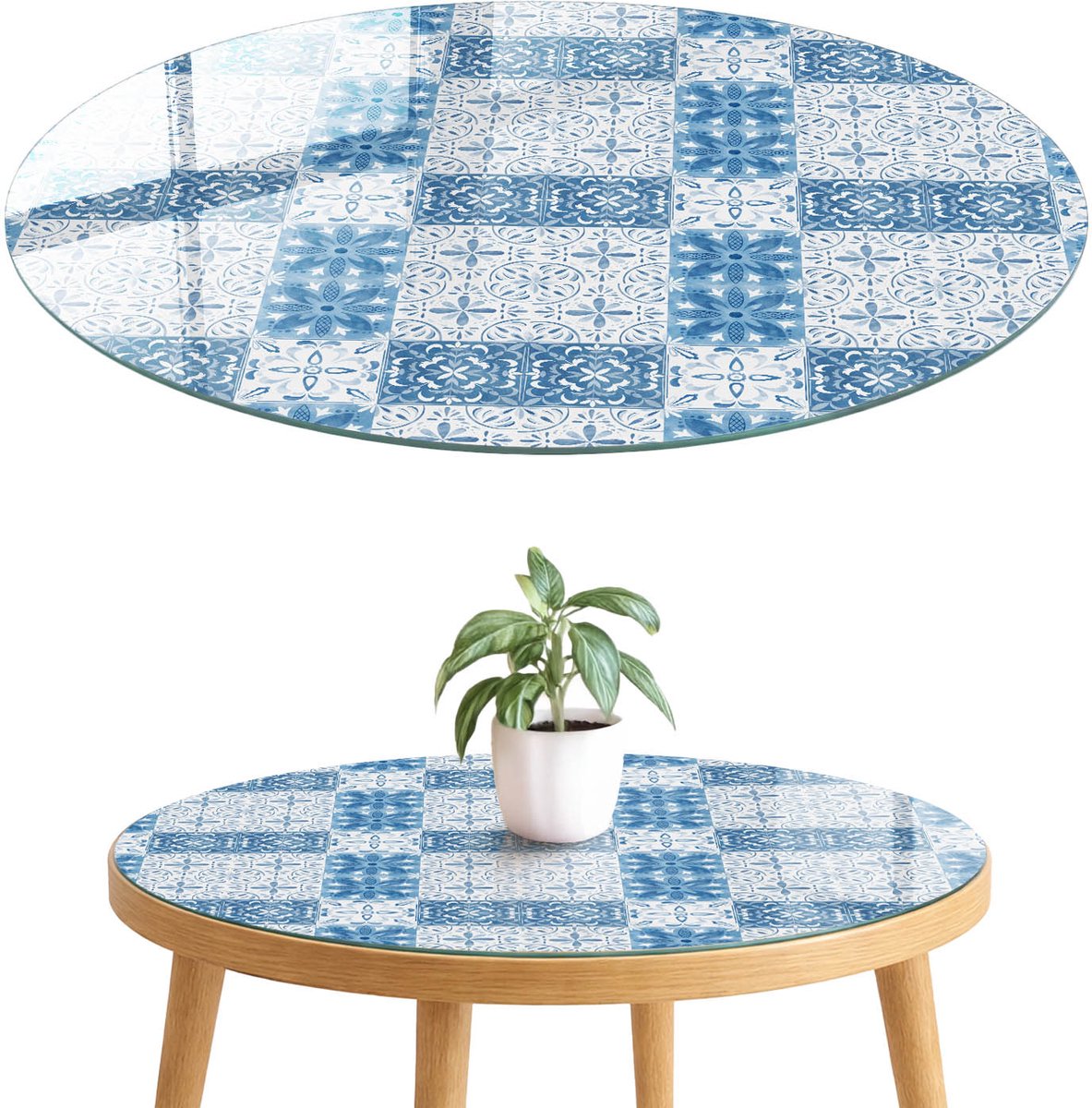 ArtPrintCave Mozaïekpatroon Glazen Tafelblad fi70 cm - Tafelblad Rond - Blauw Tafelblad Glas - Achtergronden en patronen Keukentafel