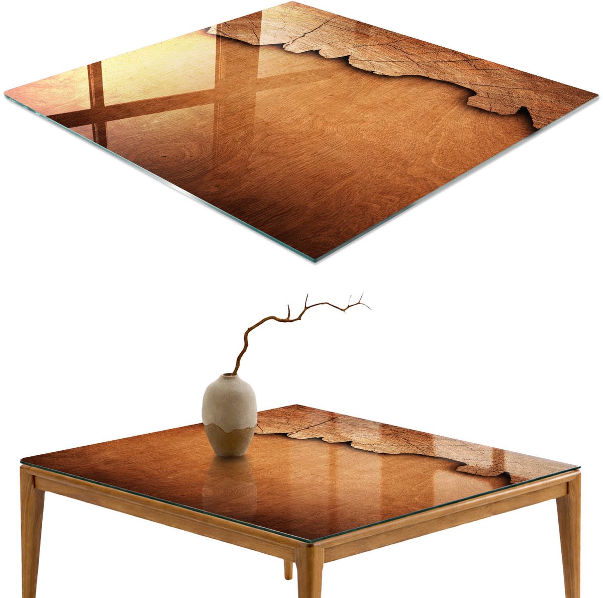 ArtPrintCave Houtstructuur Glazen Tafelblad - 50x50 cm - Tafelblad Vierkanten - Bruin Eettafel Met Glasplaat - Texturen Keukentafel