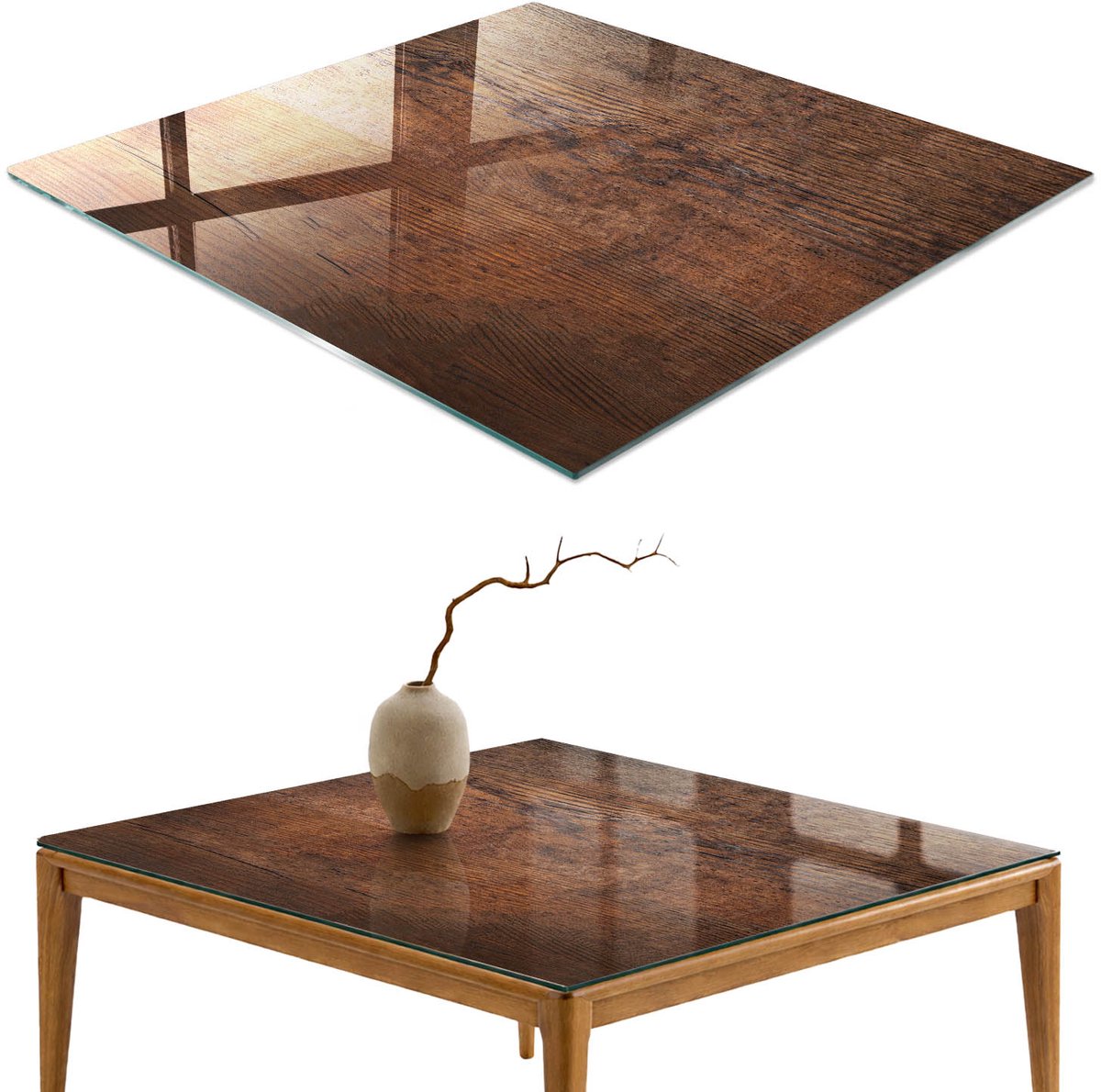 ArtPrintCave Houtstructuur Glazen Tafelblad 60x60 cm - Tafelblad Rechthoek - Bruin Glazen Eettafel - Texturen Glazen Eettafel
