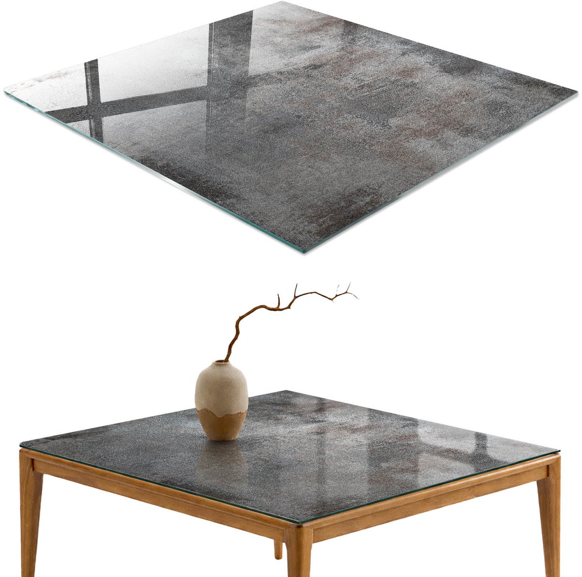 ArtPrintCave Industriële elegantie Glazen Tafelblad 60x60 cm - Tafelblad Rechthoek - Grijs Eettafel Met Glasplaat - Texturen Keukentafel