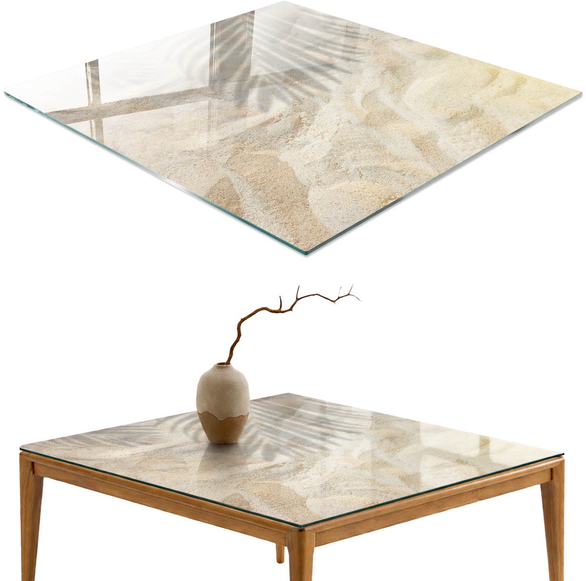 ArtPrintCave Zandachtige textuur Glazen Tafelblad 60x60 cm - Tafelblad Rechthoek - Romig Eettafel Met Glasplaat - Texturen Keukentafel