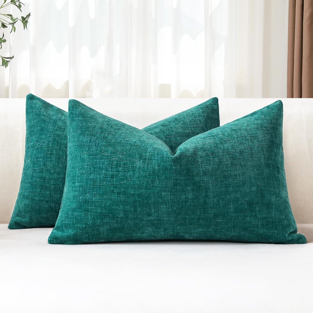 Set van 2 Kussenhoezen 30x50cm Zachte Chenille in Teal voor Decoratie van Sofa en Slaapkamer, Eenvoudige Kussenhoezen voor Thuisgebruik