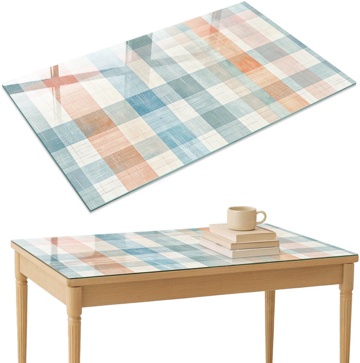 ArtPrintCave Pastel patchwork Glazen Tafelblad 120x80 cm - Tafelblad Rechthoek - Beige Bureaublad - Achtergronden en patronen Bureaublad