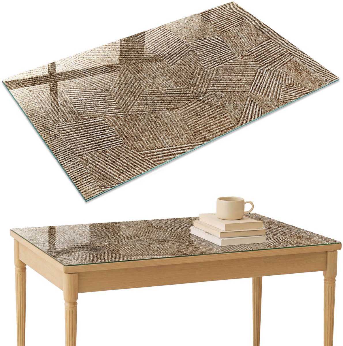 ArtPrintCave Geometrische abstractie Glazen Tafelblad 120x80 cm - Tafelblad Rechthoek - Beige Bureaublad - Achtergronden en patronen Keukentafel