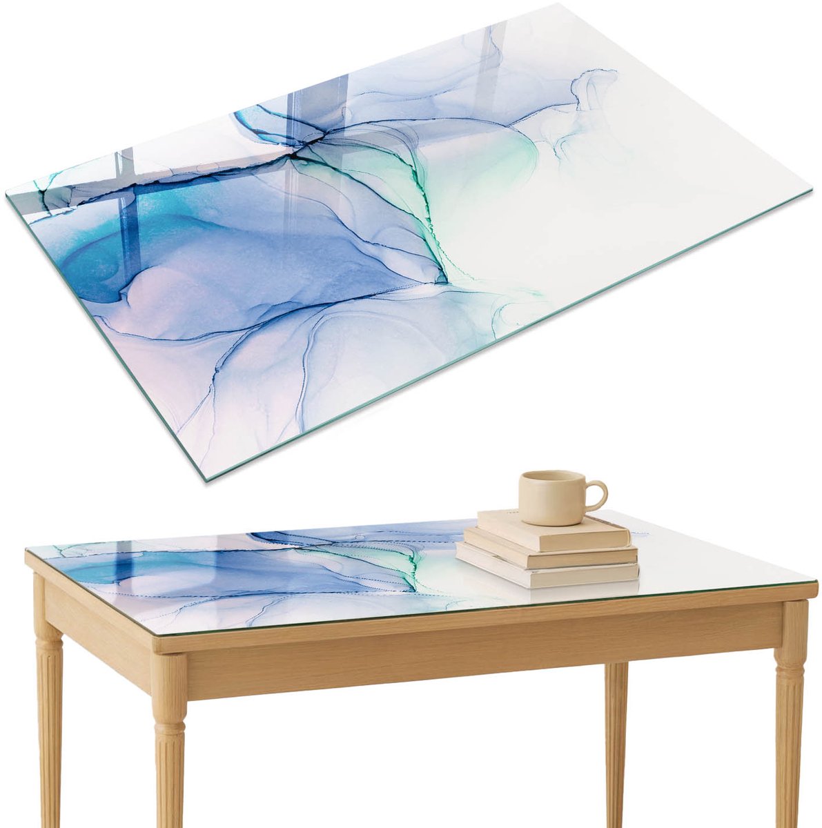 ArtPrintCave Kleurrijke golven Glazen Tafelblad 120x80 cm - Tafelblad Rechthoek - Blauw Keukentafel - Abstractie Terrastafel
