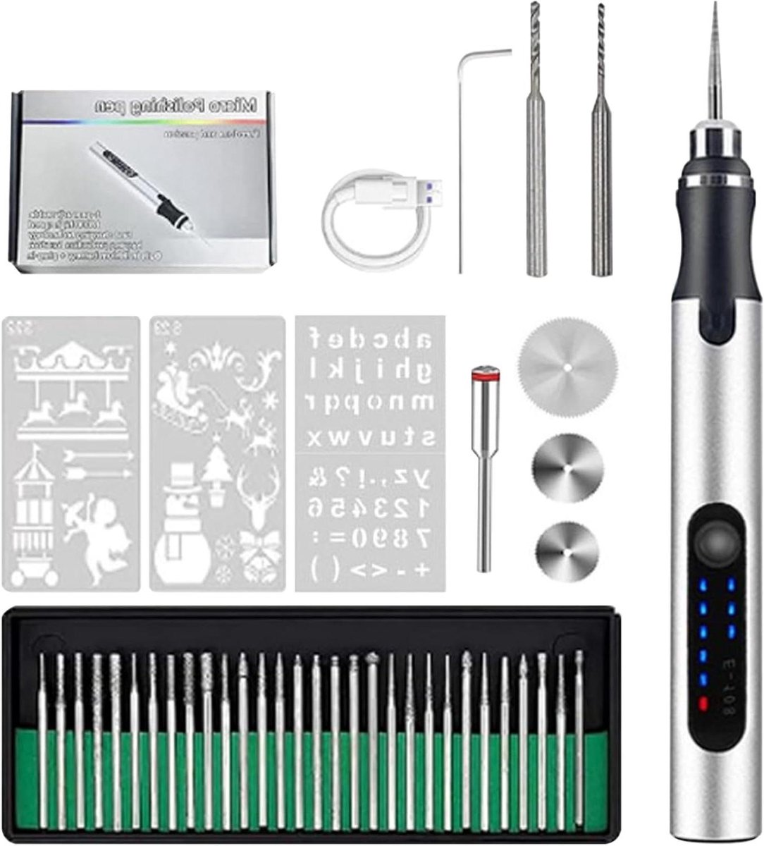Graveerpen Set - Elektrisch Gereedschap - Personalisatie Projecten - Draadloos Oplaadbaar - 3 Snelheden - Zwart
