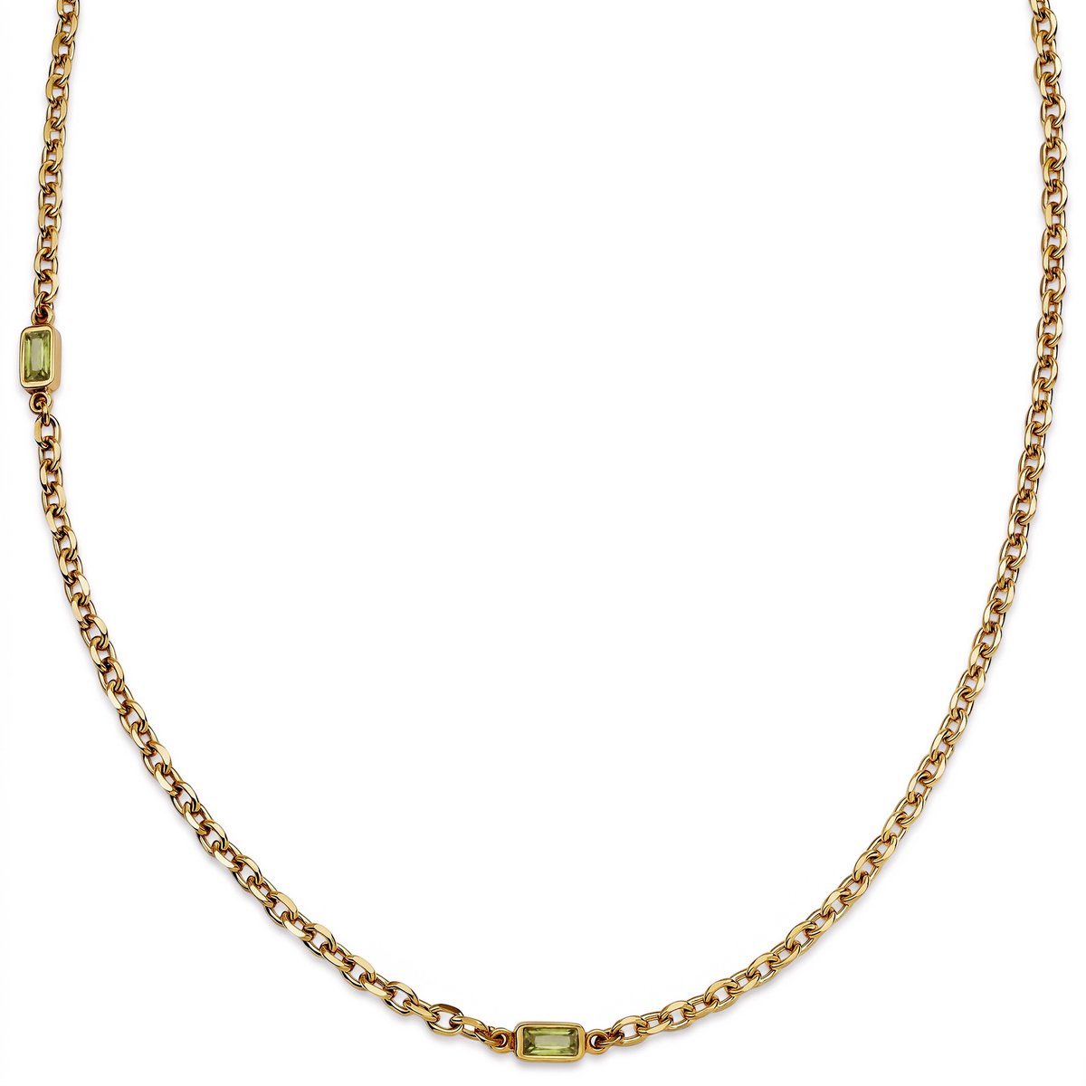 Prism | Vergulde ketting met peridotgroene stenen van kristalglas en 2 schakels