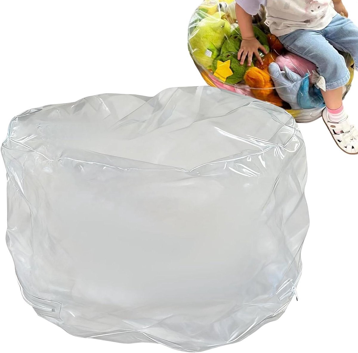 Dieren Zitzak - Knuffel Stoel Opberger - Speelgoed Opbergen - Transparant PVC Materiaal - 50 x 35 cm - Transparant