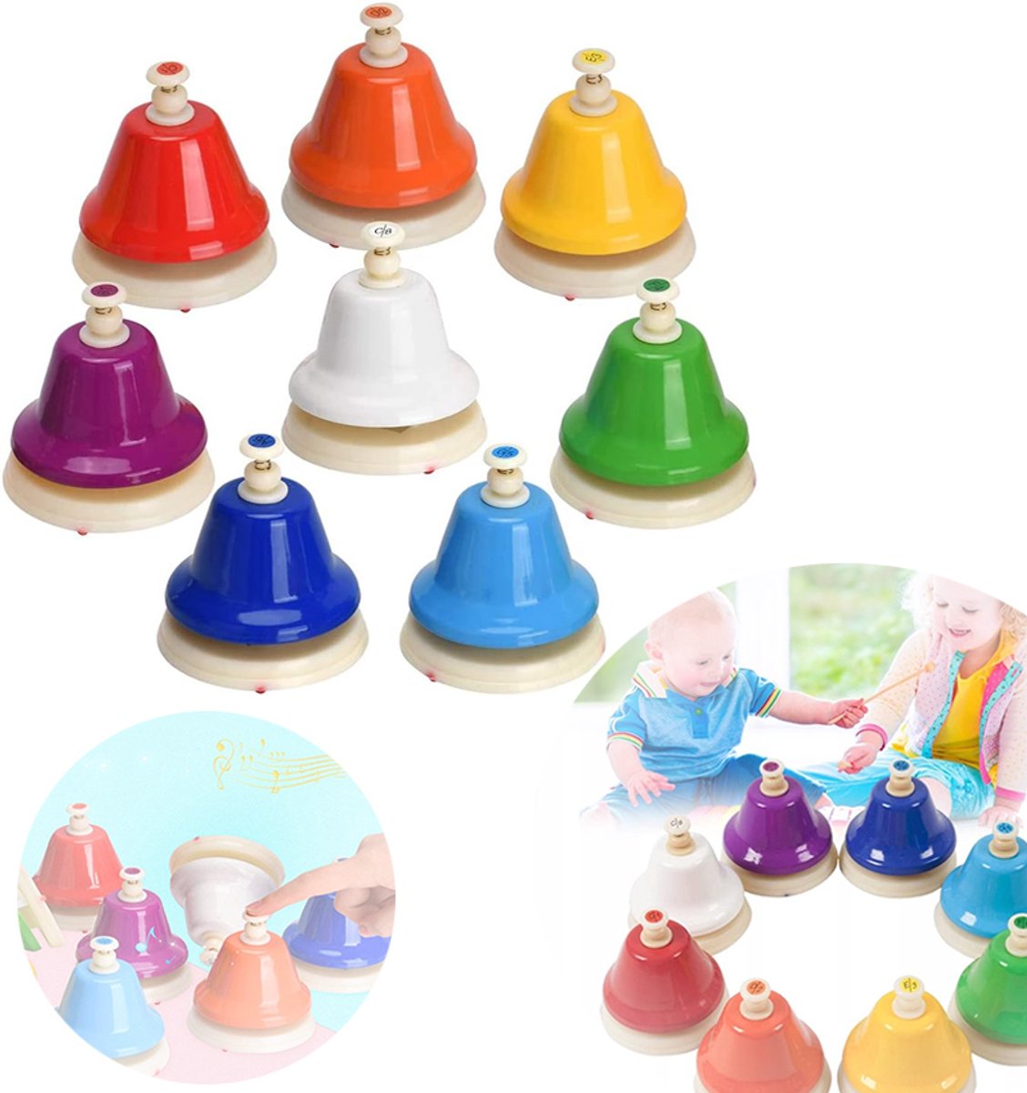 8 Regenboogkleurige Muzikale Bureaubelletjes, Handbellenset, Kleurrijke Percussie, Educatief Speelgoedinstrument