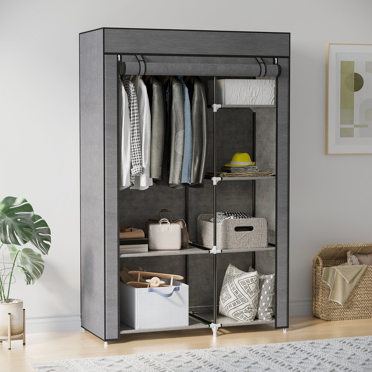 TEKROA® Opvouwbare kledingkast – Garderobekast - Draagbare kast -103 x 43 x 162,5 cm – Donkergrijs