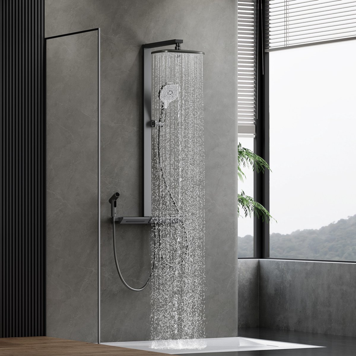 HOROW Regendouche - 30cm Hoofddouche - Waterbesparend - Inclusief thermostaatkraan - Geweergrijs