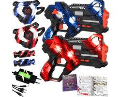 Ensemble de jeu laser rechargeable pour Enfants - incl. Livret de conseils et stratégies de jeu - Capteurs 360° - Set de laser tag pour 2 personnes avec 2 blasters et Cardigans