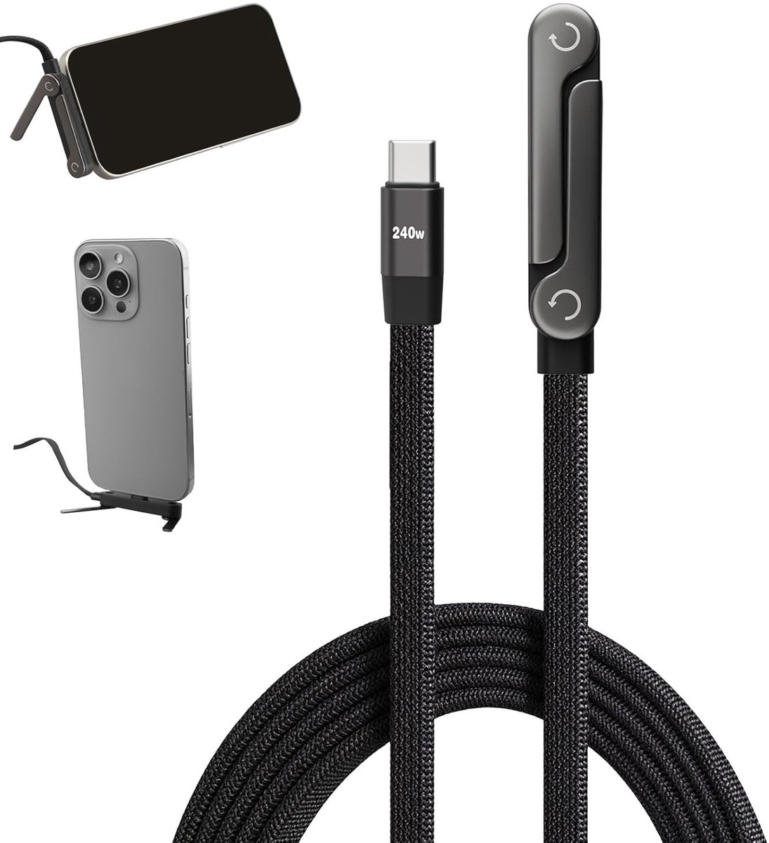 Snel opladen USB-C-kabel 240 W, plat en gevlochten, 1,5 m voor smartphone, tablet en gaming accessoires
