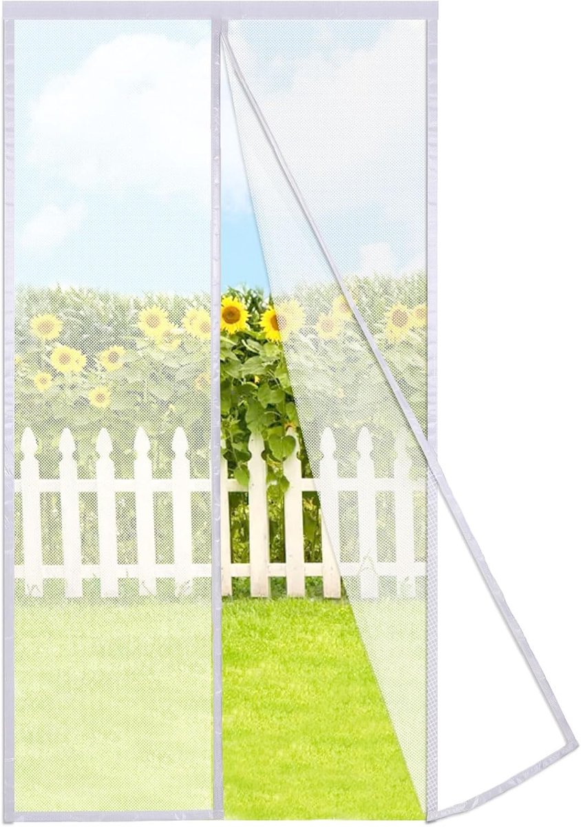 SnelShoppen - Magnetische Vliegengordijn 90x205cm, Witte Fijne Verstevigde Mesh, Schermdeur voor Balkon, Meer dan 34 Magneten, Sluit Automatisch, Laat
