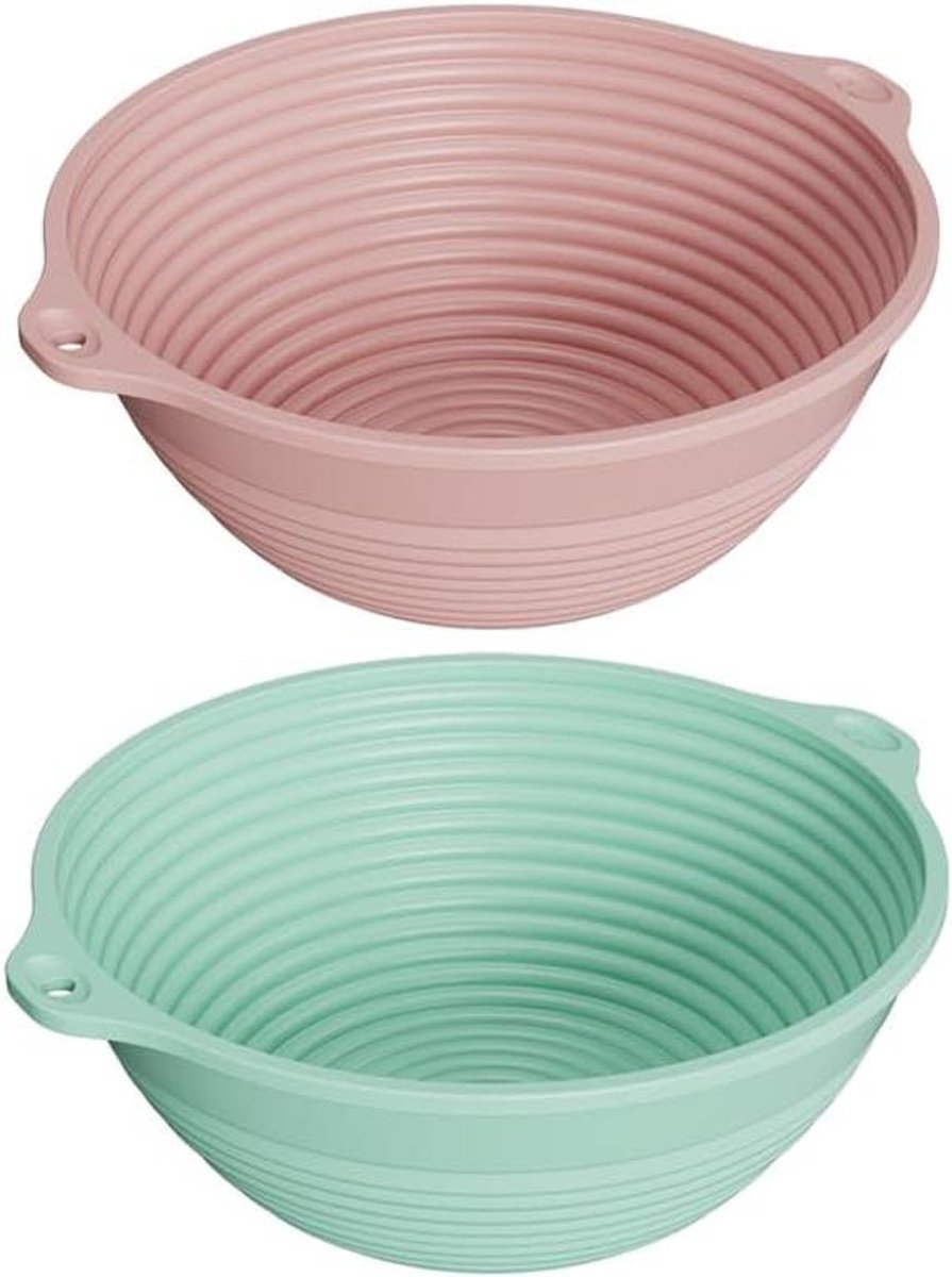 Siliconen Rijsmand - Broodmand Opvouwbaar - Zuurdesem Bakken - Verstevigde Rand - 25.8 cm Rond - Roze Groen
