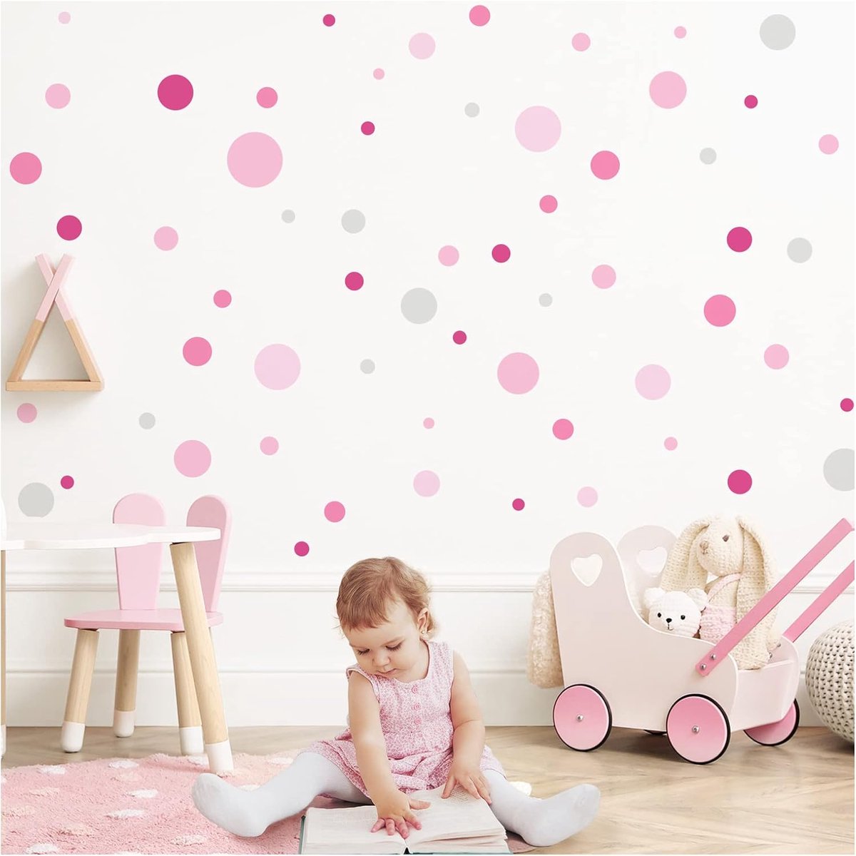 SnelShoppen - Little Deco Wandstickers Set 172 Circles Polka Dot Stickers voor Kinderkamer Roze Lichtgrijs Muurstickers voor Babykamer Decoratie