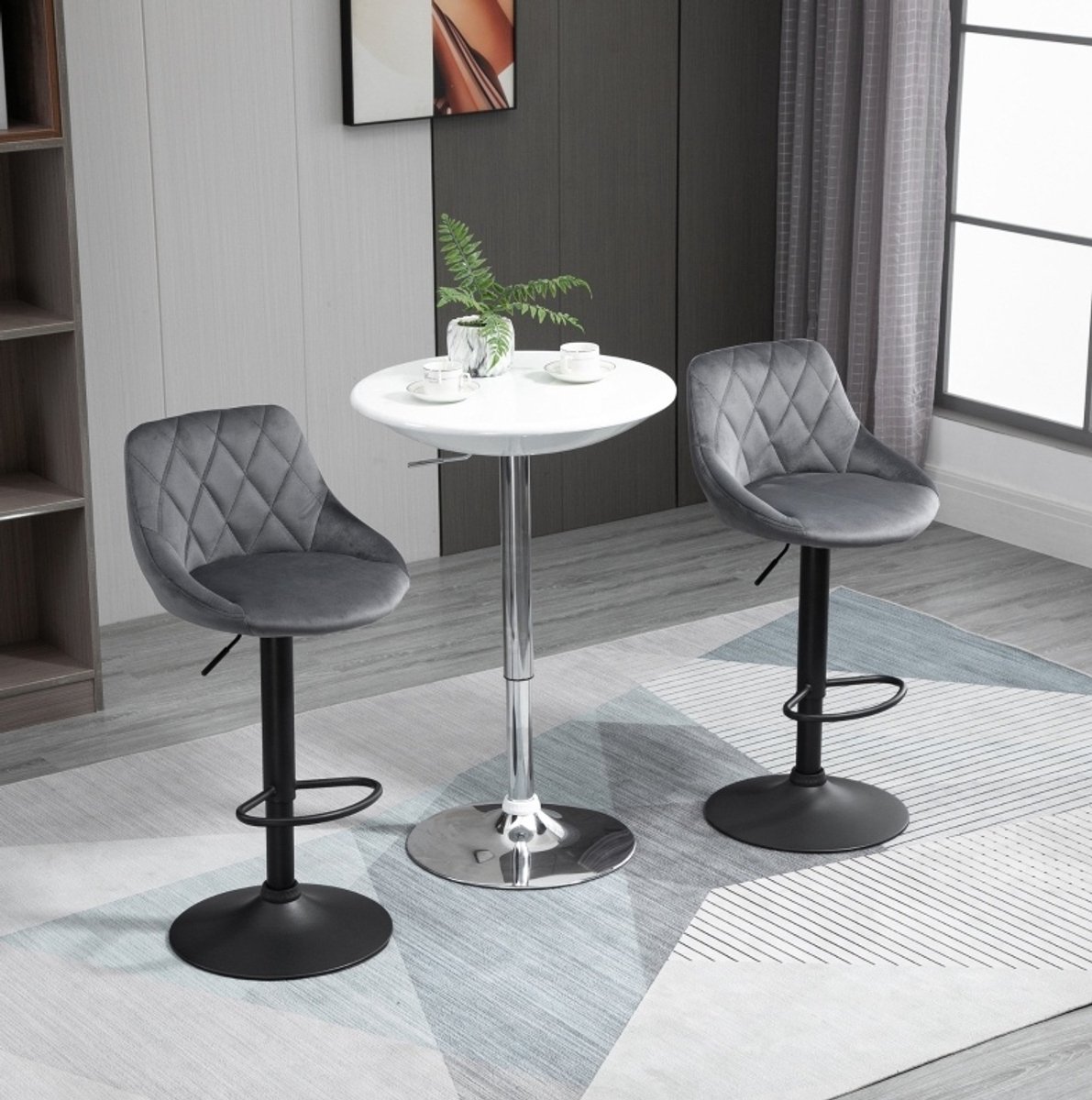 COVREO Barkruk set van 2, 48x46x104 cm donkergrijs, velvet met rugleuning