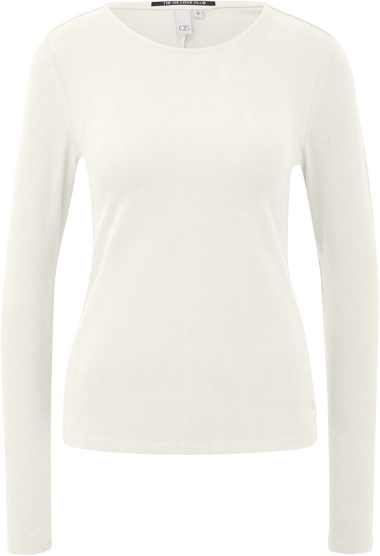 Wit longsleeve shirt van QS met een ronde hals, maat S label zichtbaar in de nek.