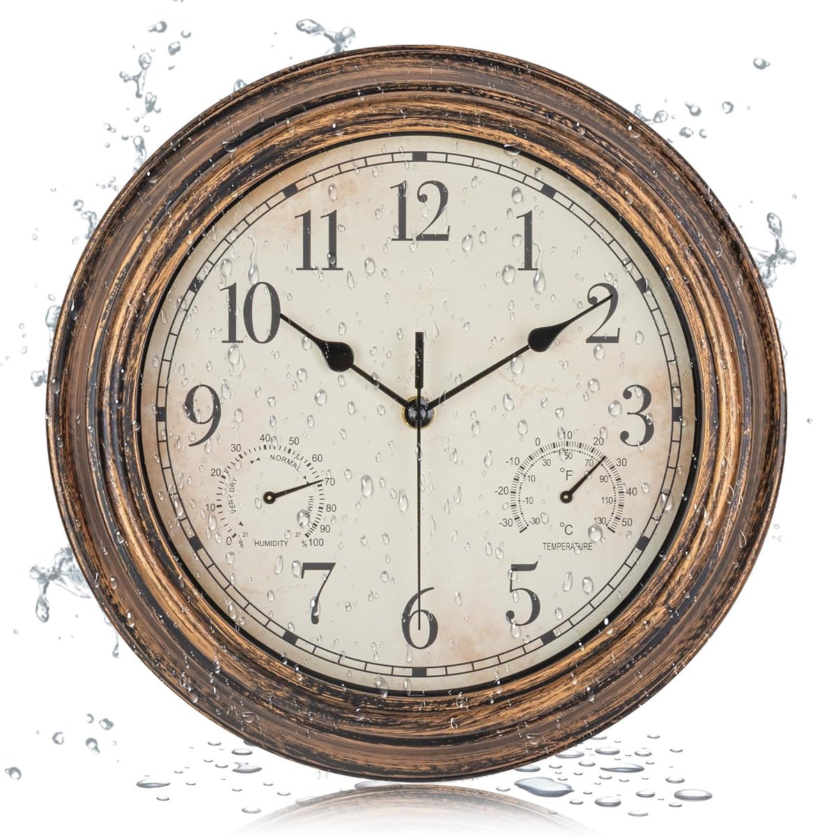 SnelShoppen - Outdoor Wandklok, Waterdichte Vintage Wandklok met Thermometer en Vochtigheid, 30cm Stil Weerbestendige Hangklok voor Tuin, Patio, Zwemb