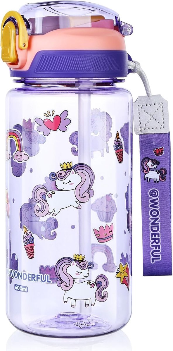 Drinkfles voor kinderen 600 ml - blauw - BPA-vrij - lekvrij flip-topdeksel voor sport - SnelShoppen