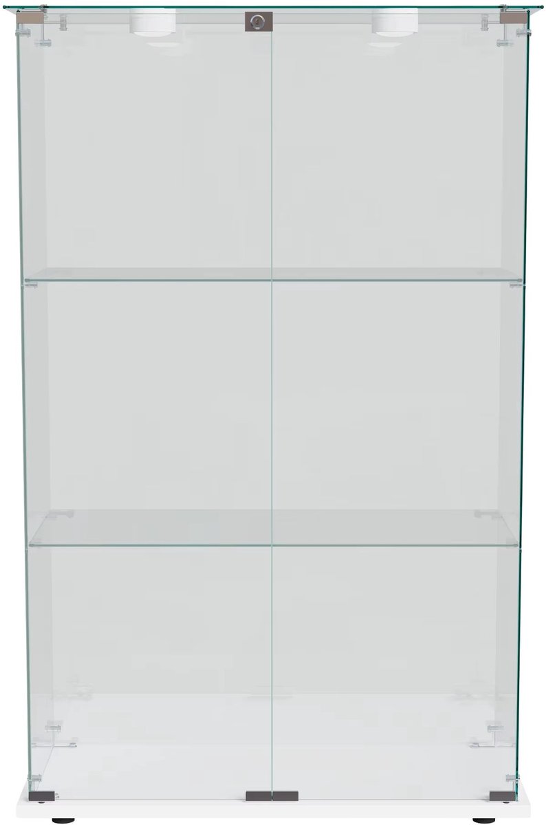 Glazen Vitrinekast 123x78 cm Wit - Displaykast met LED Verlichting, Slot, Glazen Planken