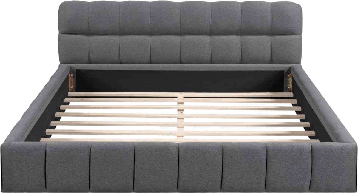 Gestoffeerd Tweepersoonsbed 140x200 cm Grijs - met Lattenbodem, Hoofdbord