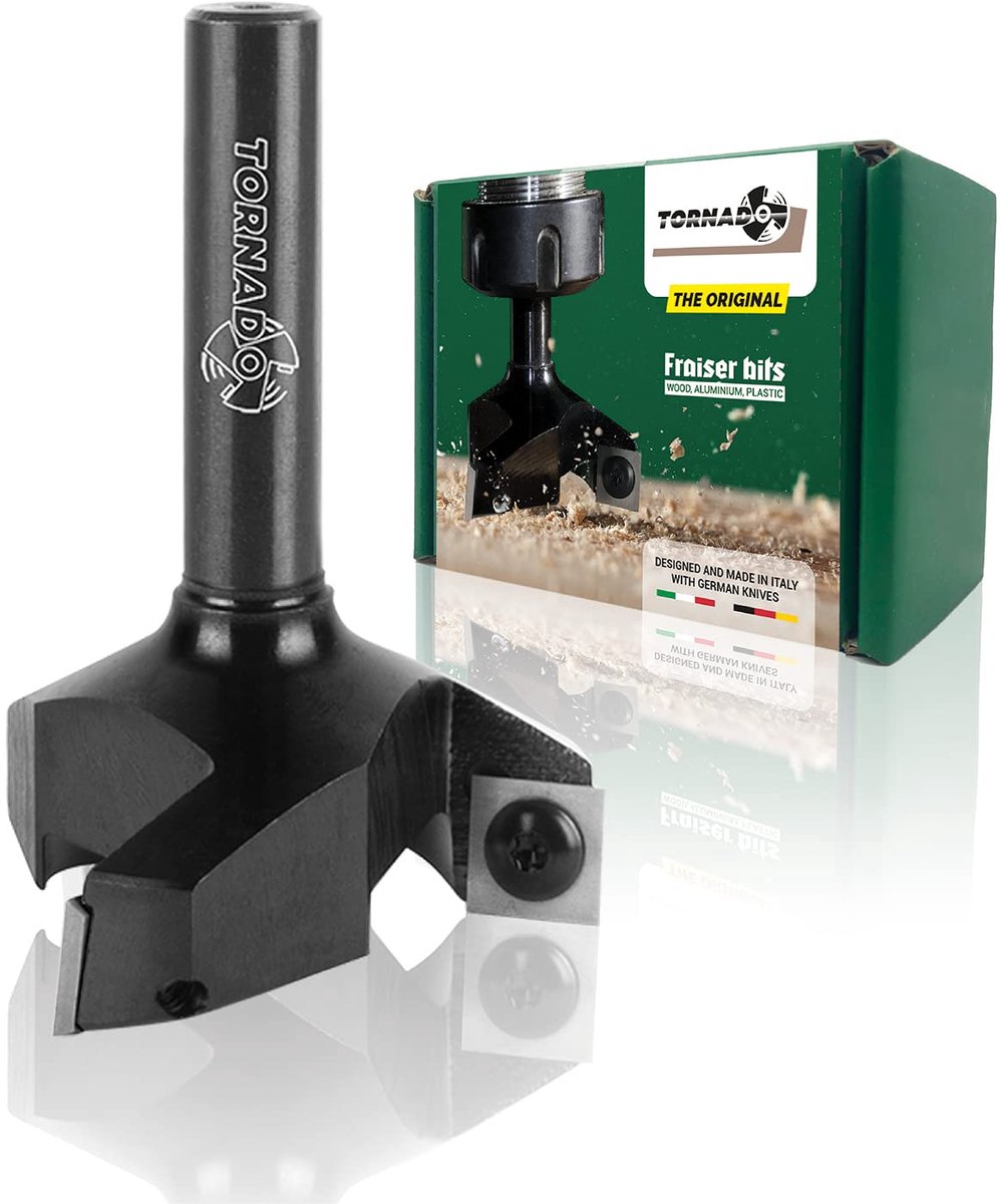 SnelShoppen - Houtfrees 60mm Diameter met 12mm Schacht en 3 Verwisselbare Hardmetalen Messen voor Precisiewerk in Houtbewerking