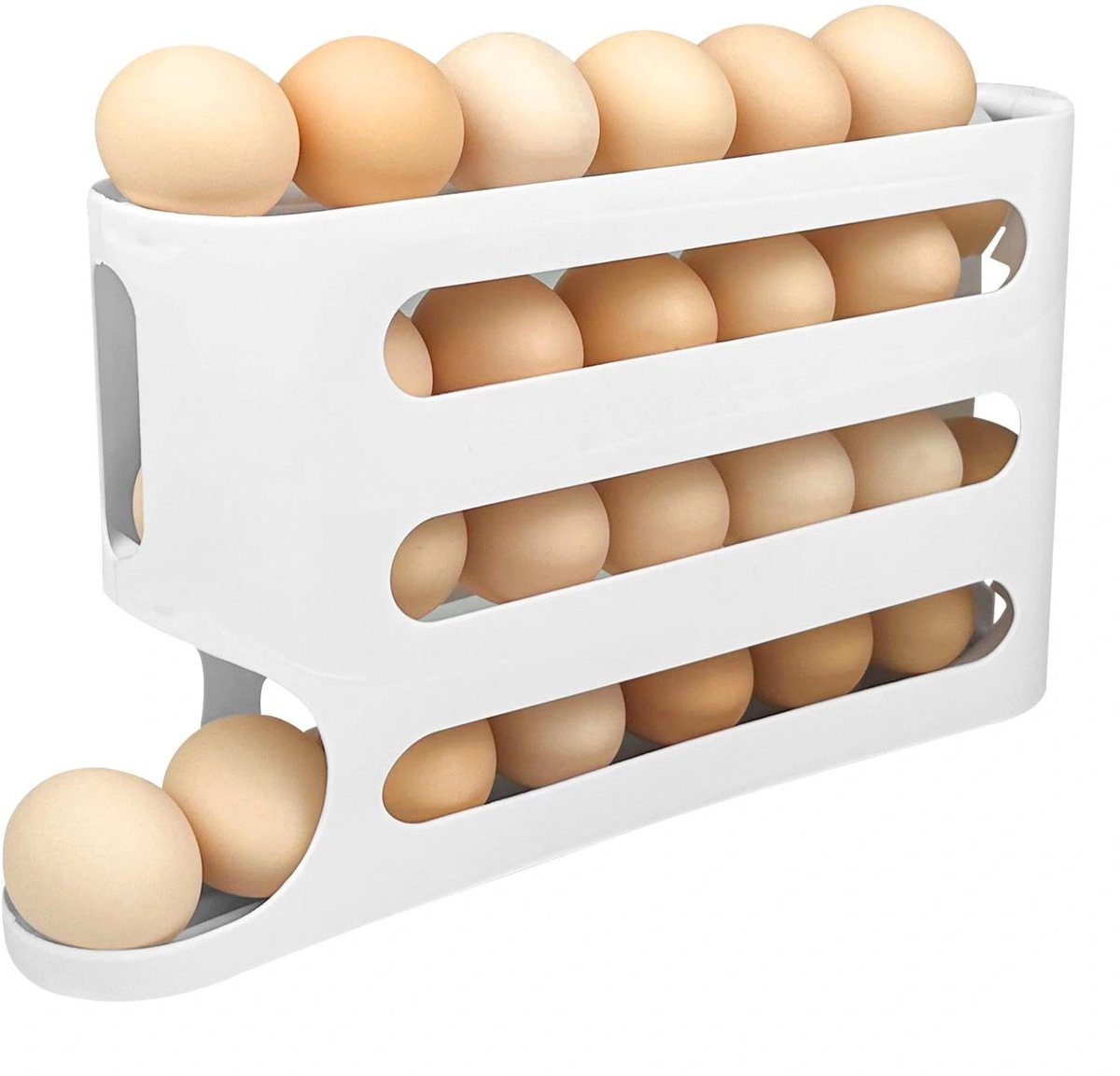 Eierhouder voor Koelkast - Eierdispenser met Automatische Uitrolfunctie - Eierdoos voor 20-30 Eieren - Ruimtebesparende Koelkast Organizer - Stapelbare Eierbewaarbak voor Keuken, Koelkast en Aanrecht - Duurzame Eieren Opberger