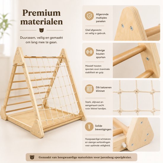 Maxx kidz - Houten Klimrek XL - Pikler Speeltoestel voor Binnen en Buiten - Klimdriehoek met 3 Verschillende Zijden - Hout Speelgoed van Merkloos — afbeelding 4