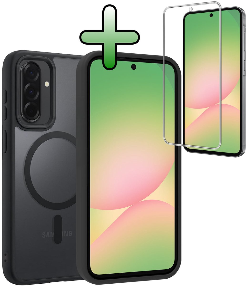 Hoesje Met Screenprotector - Geschikt voor Samsung Galaxy A56 - Magsafe Compatible - Sterk & Shockproof - Back Cover - Shock Proof Case - Telefoon Hoes - Zwart