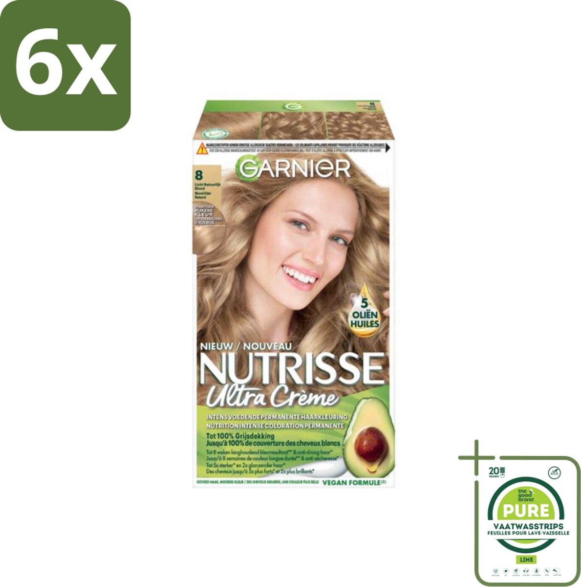 Garnier - Nutrisse Ultra Crème 8 - Haarkleuring - Lichtblond - Intens Voedend - Permanente Kleur - Voordeelverpakking - 6 stuks - Haarverf - Blonde haarkleur