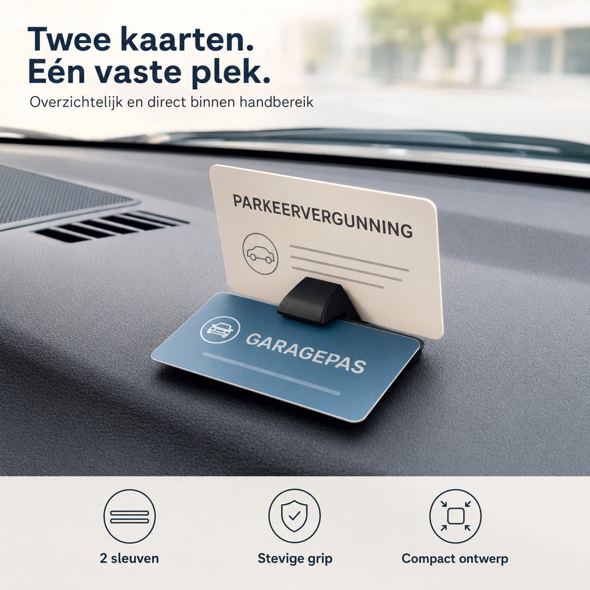 Universele Kaarthouder Auto – Zelfklevende Parkeerkaarthouder en Dashboard Pashouder – Clip voor Invalidenkaart, Gehandicaptenparkeerkaart, Parkeervergunning, Tankpas, Laadpas, Tolpas, Creditcard, Rijbewijs, Visitekaartje en Tickets – ABS – Zwart