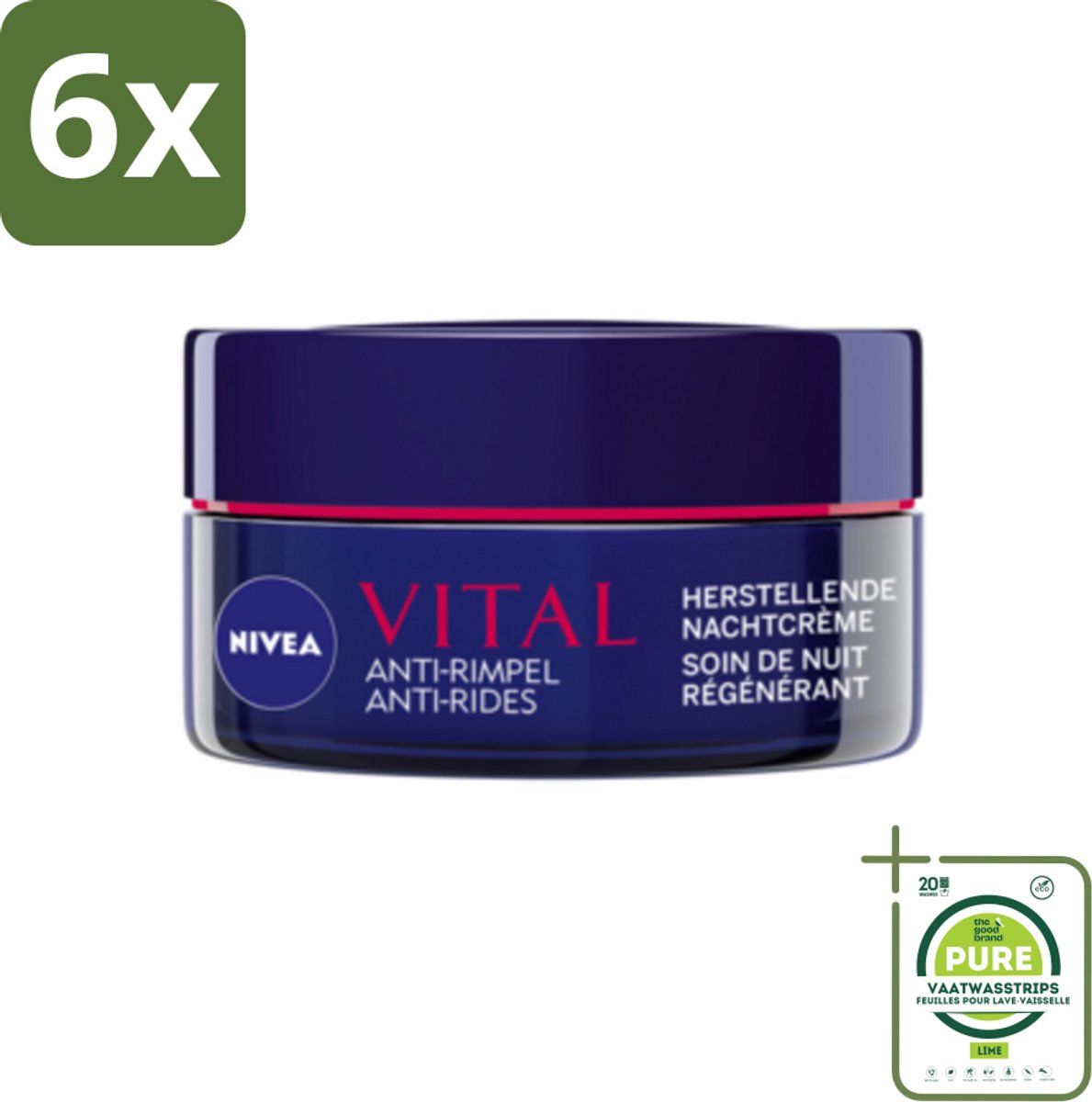 NIVEA - Nachtcrème - VITAL Anti-Rimpel Herstellend - Voor rijpe huid - Met Vitamine F, Teunisbloemolie & Calcium - 50 ml - Voordeelverpakking - 6 stuks - Nivea Vital - Anti-rimpel crème