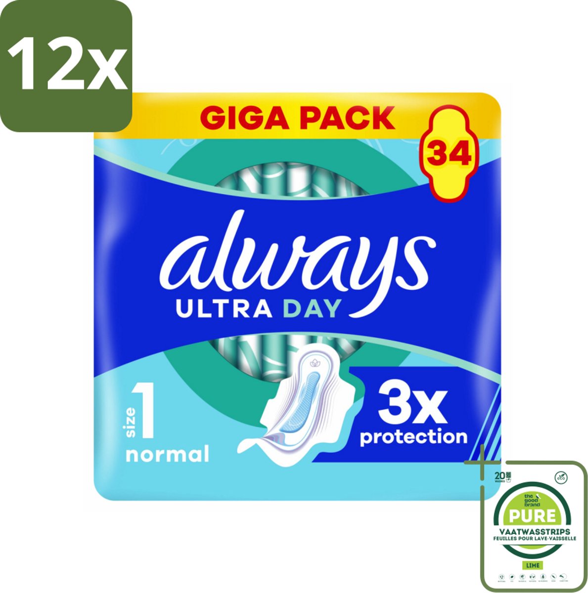 Always - Maandverband - Dag - Normal - 34 Maandverband - Voordeelverpakking - 12 stuks - Maandverband - Maandverband met vleugels