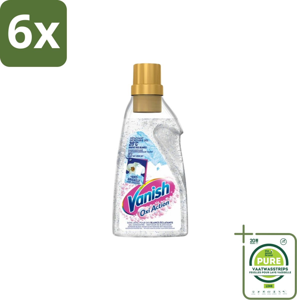 Vanish - Vlekverwijderaar - Oxi Action Booster Gel Whitening - Voor Witte Was - 750 ml - Voordeelverpakking - 6 stuks - Witte was - Vlekkenverwijderaar