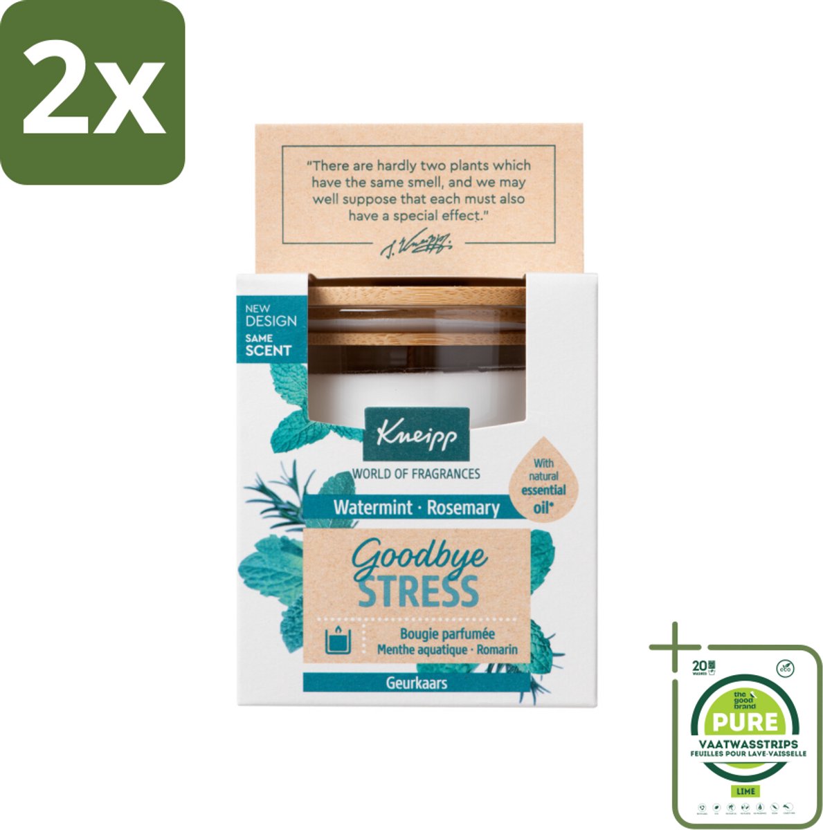 Kneipp - Geurkaars - Goodbye Stress - Watermunt & Rozemarijn - 20 branduren - Voordeelverpakking - 2 stuks - Geurkaars - Stress verlichten