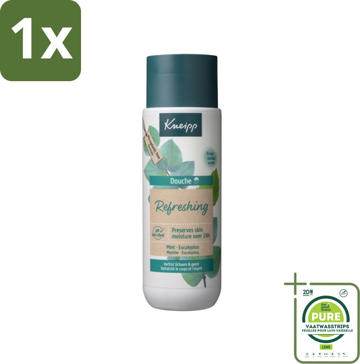 1 x Kneipp - Douchegel - Refreshing - Mint Eucalyptus - 200 ml - Douchegel - Verfrissend - Eucalyptus - Mint - Natuurlijke Oliën