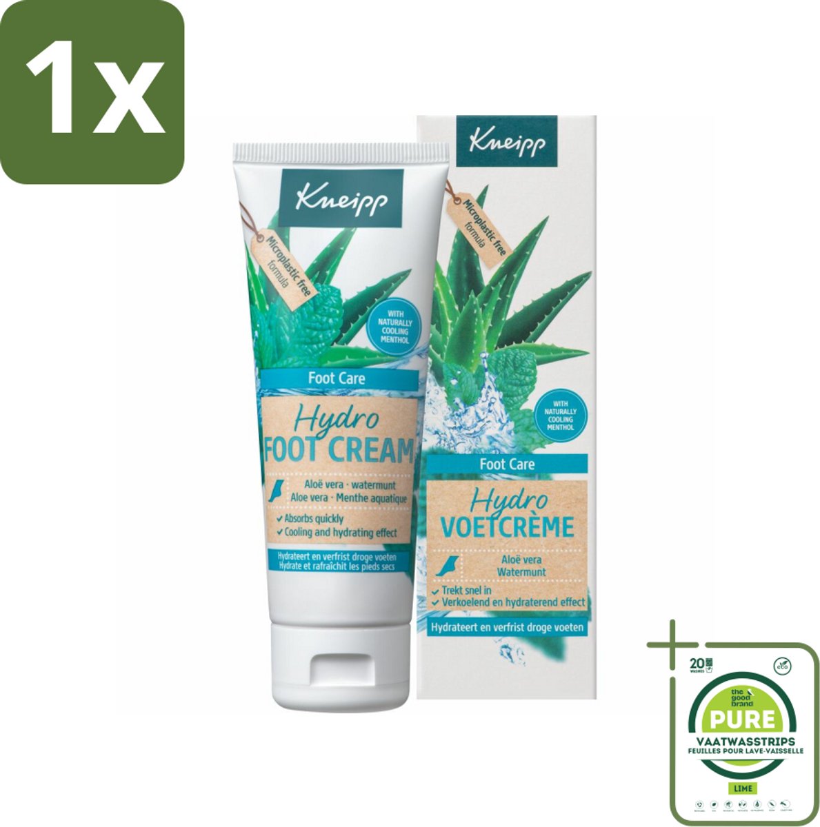 1 x Kneipp - Voetcrème - Hydro Care - Menthol, Aloe Vera & Watermunt - 75 ml - Voetencreme - Verfrissende Creme - Hydraterende Creme - Menthol Creme - Aloë Vera Creme